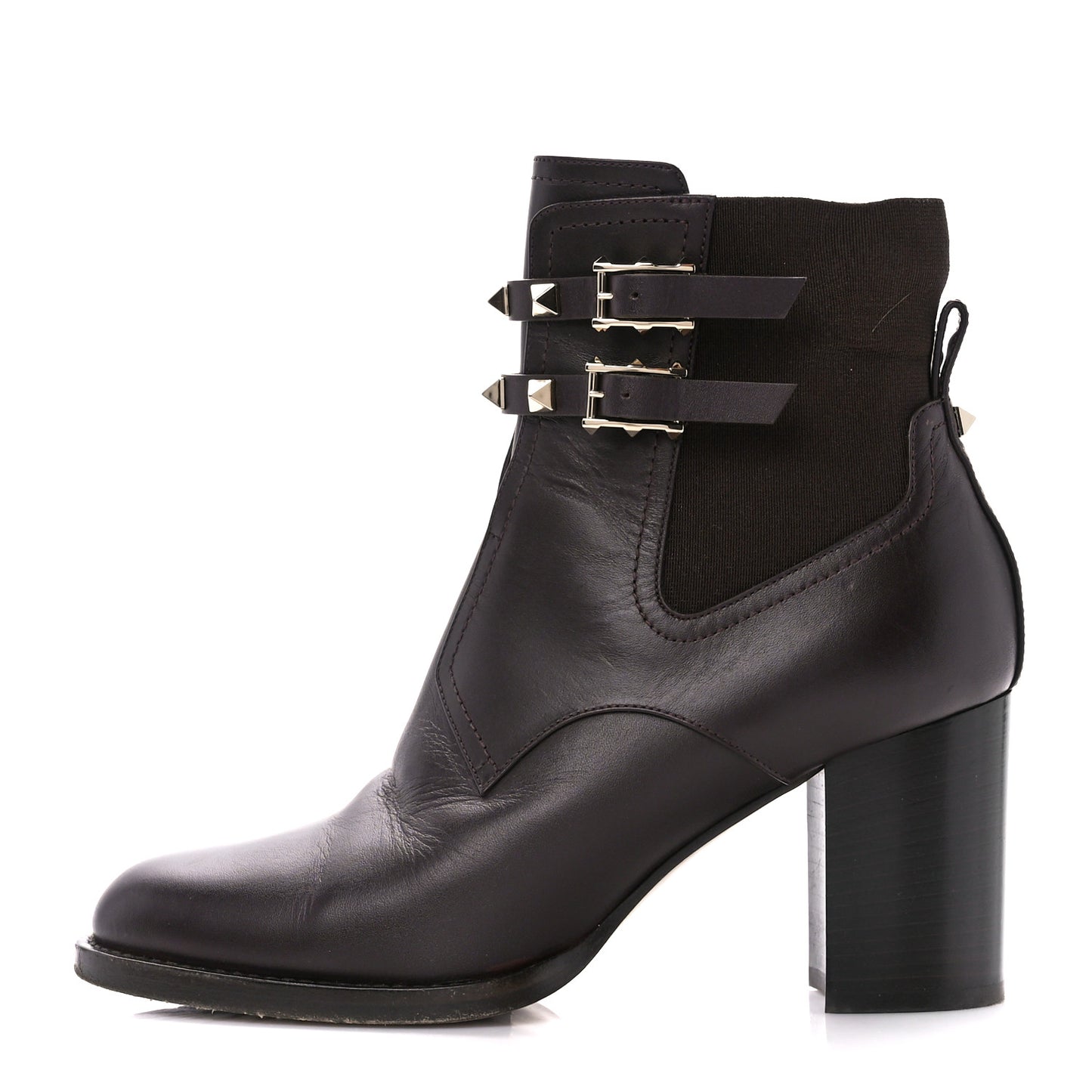 Calfskin Rockstud Double Buckle Beatle Chelsea 70mm Ankle Boots 38 Black