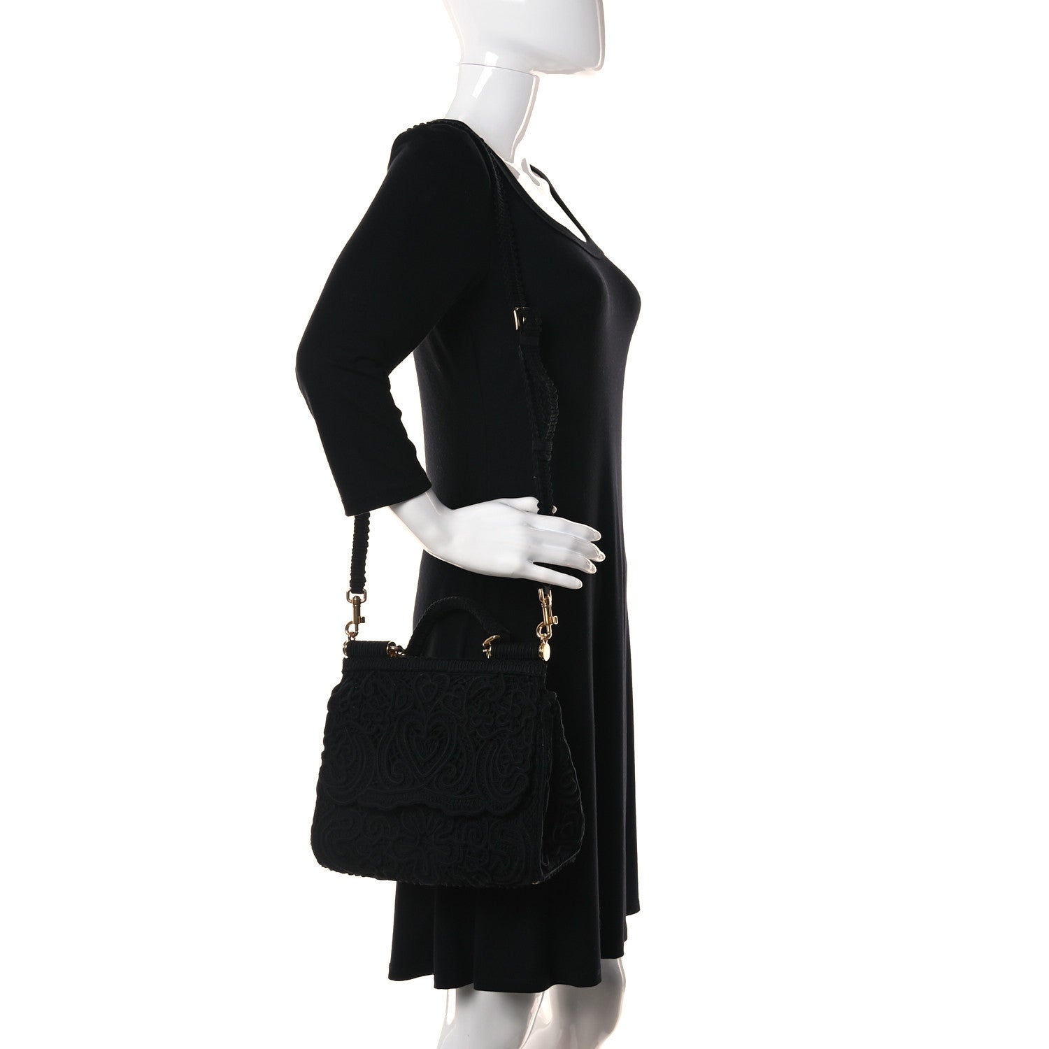 Dolce & Gabbana Cordonetto Lace Medium Miss Sicily Satchel Black 2 of 9