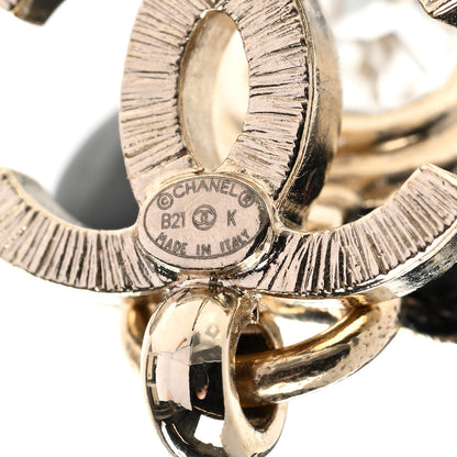 Chanel Resin Crystal CC Heart Drop Earrings Black Gold 4 of 5