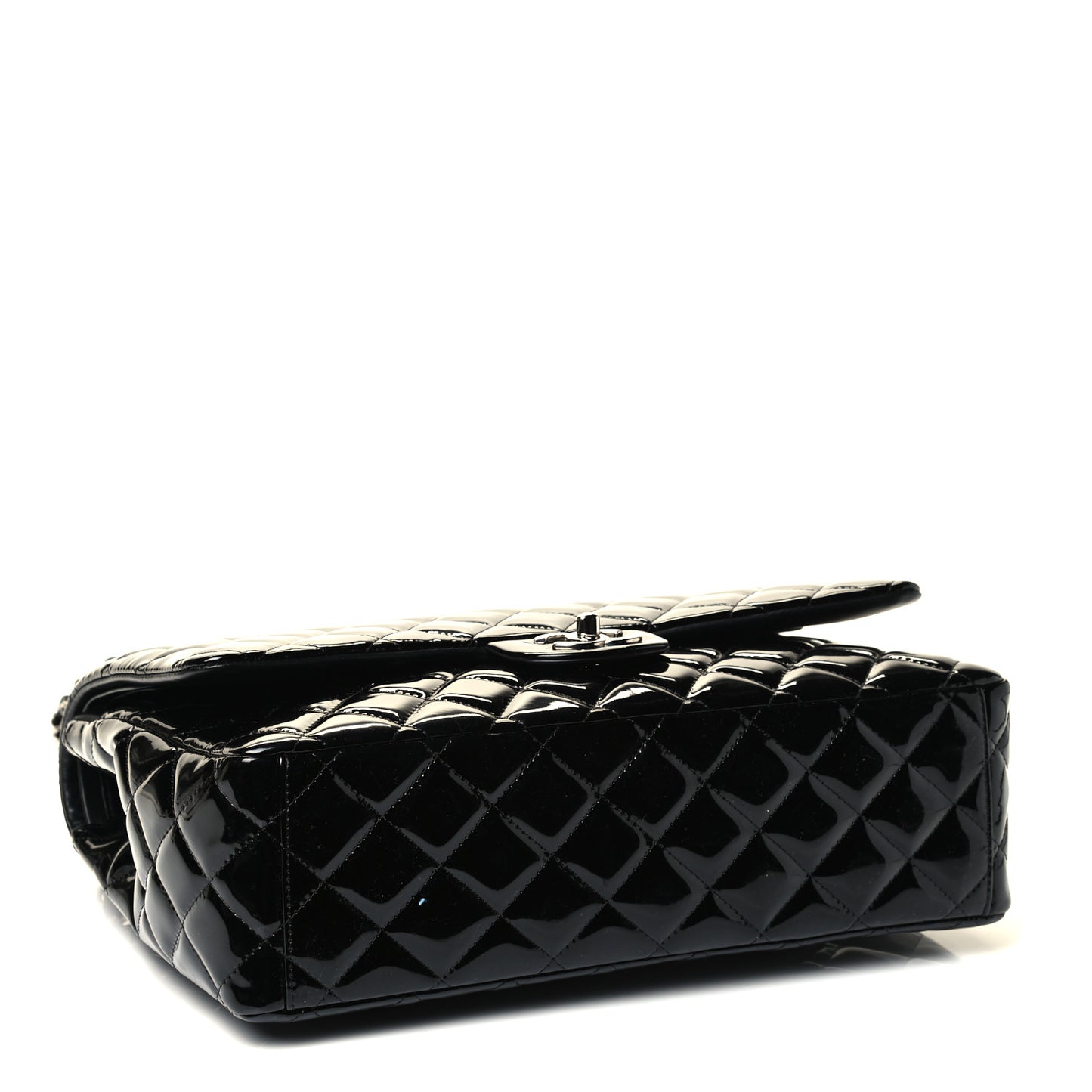 Patent Quilted Maxi Double Flap Black