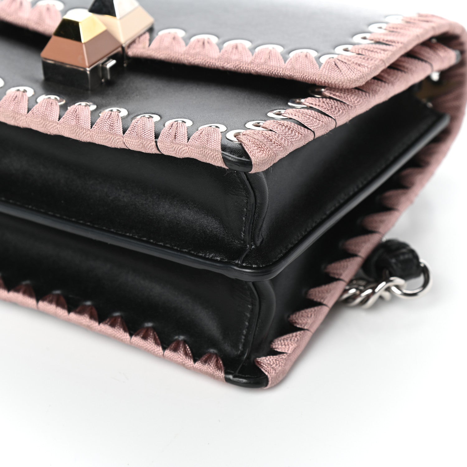 Fendi Calfskin Lace Up Small Kan I Shoulder Bag Black 9 of 9