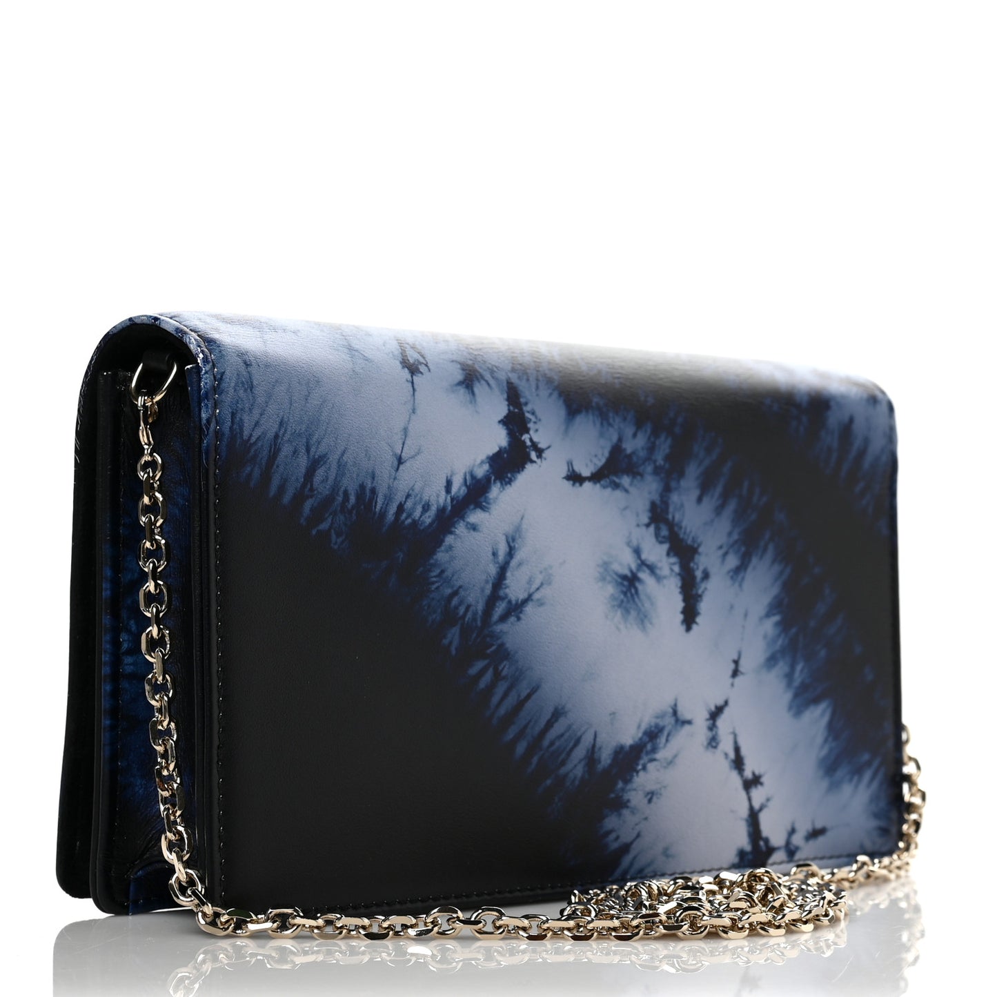 Calfskin Tie Dye Wallet On Chain Blue