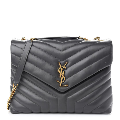 Saint Laurent Calfskin Y Quilted Monogram Medium Loulou Chain Satchel Asphalt 1 of 10