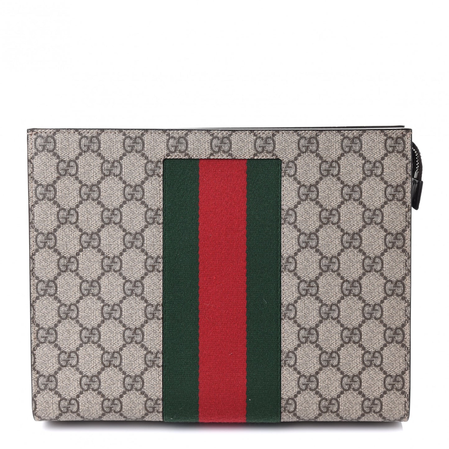 GG Supreme Monogram Selleria Calfskin Web New Web Cosmetic Case Beige Ebony Cocoa