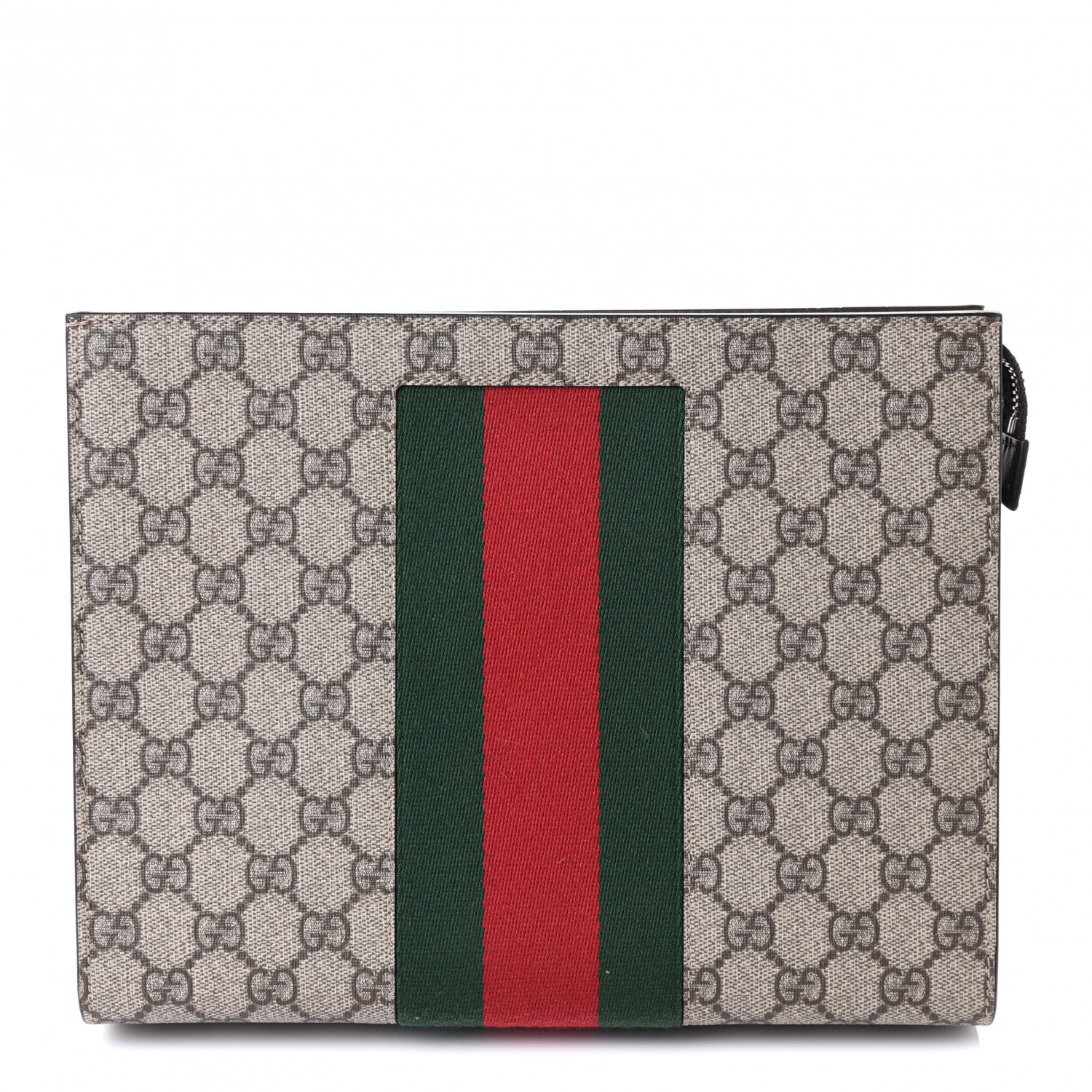 Gucci GG Supreme Monogram Selleria Calfskin Web New Web Cosmetic Case Beige Ebony Cocoa 1 of 4
