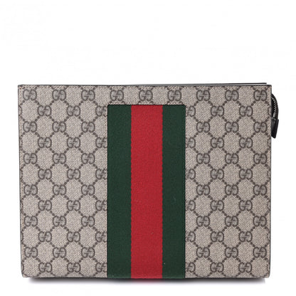 Gucci GG Supreme Monogram Selleria Calfskin Web New Web Cosmetic Case Beige Ebony Cocoa 1 of 4