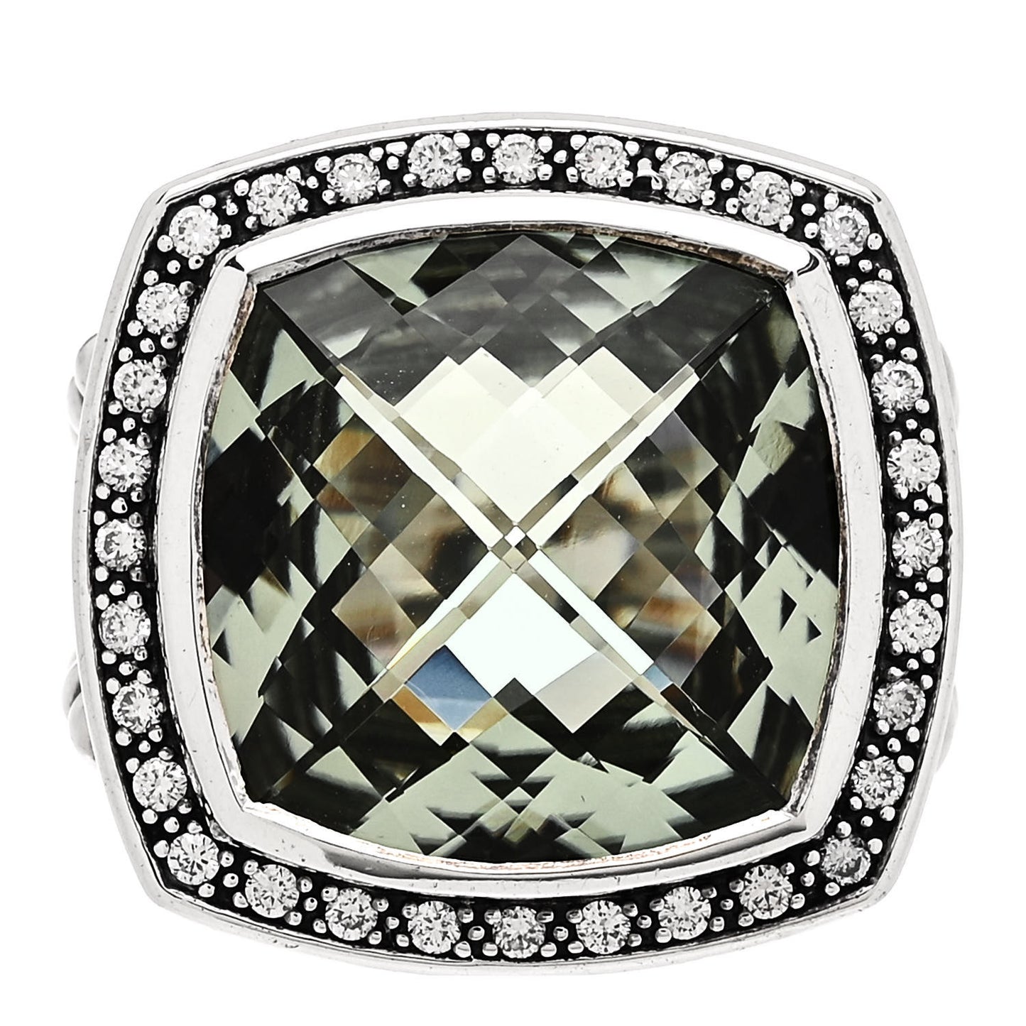 Sterling Silver Diamond Prasiolite 17mm Albion Ring 51 5.75