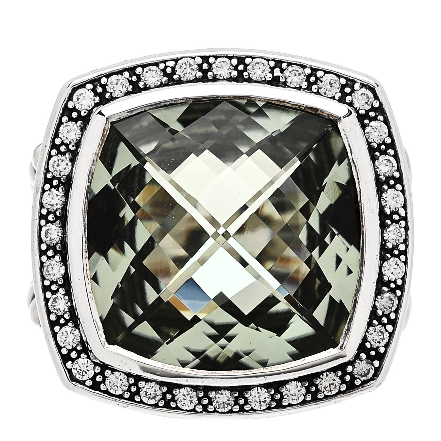 David Yurman Sterling Silver Diamond Prasiolite 17mm Albion Ring 51 5.75 1 of 6