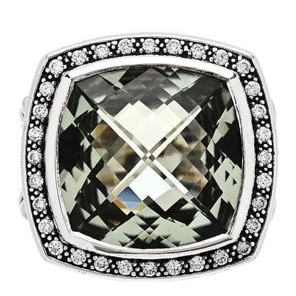 David Yurman Sterling Silver Diamond Prasiolite 17mm Albion Ring 51 5.75 1 of 6