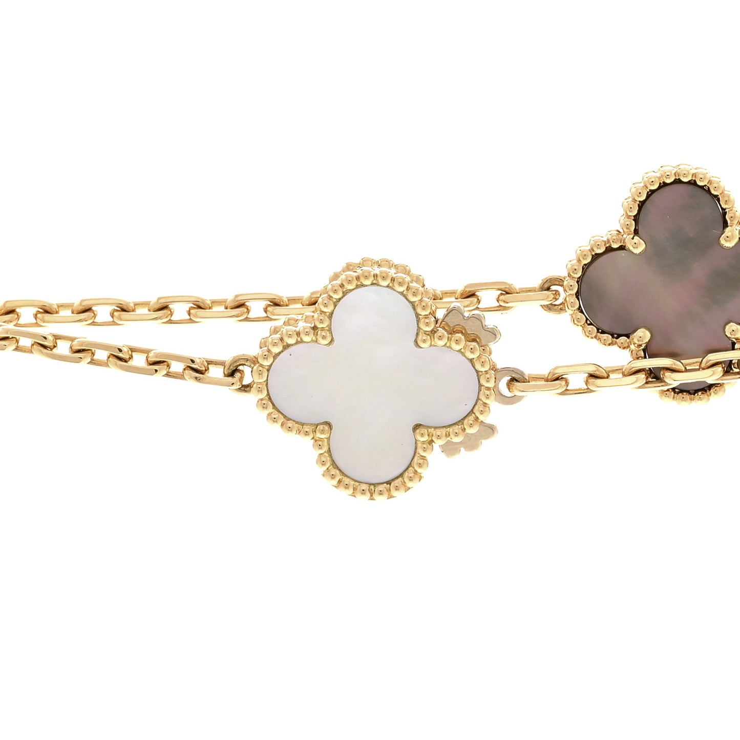 18K Yellow Gold Onyx Mother of Pearl 16 Motifs Magic Alhambra Necklace