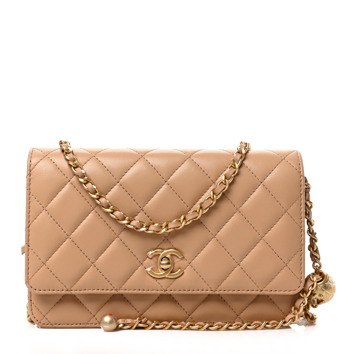 Chanel Lambskin Quilted CC Pearl Crush Wallet on Chain WOC Light Beige 1 of 9