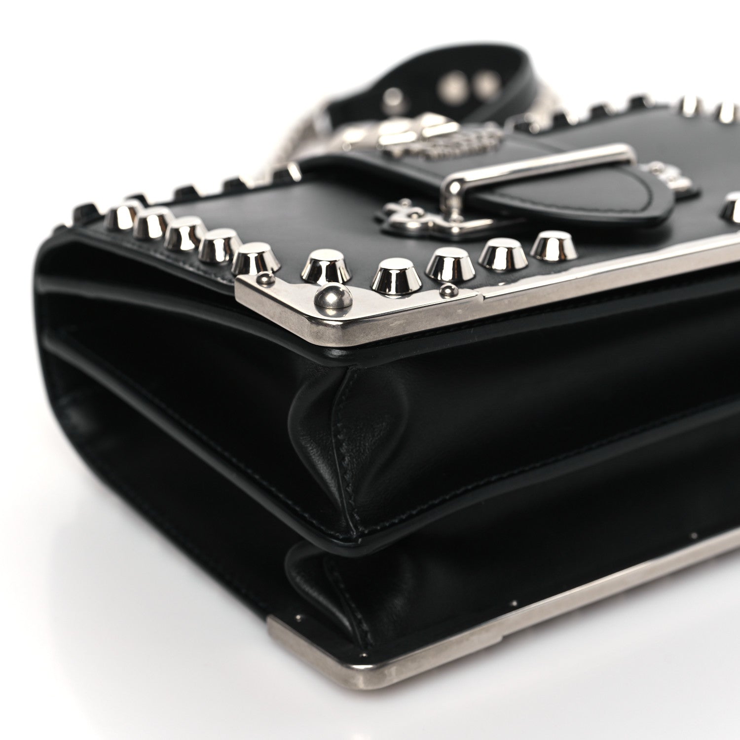 Prada City Calf Saffiano Studded Cahier Bag Black 8 of 9