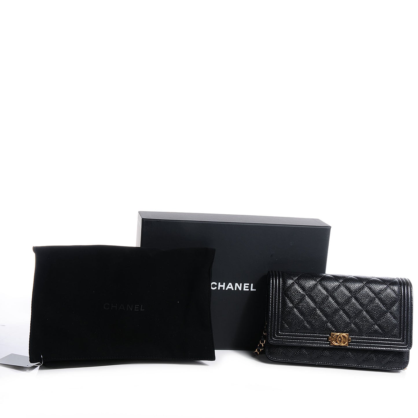 Caviar Quilted Boy Wallet On Chain WOC Black