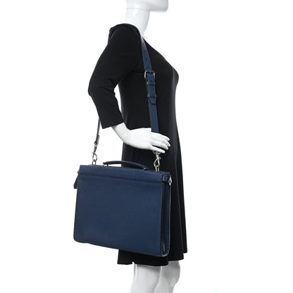 Fendi Cuoio Romano Selleria Large Peekaboo Iconic Fit Satchel Blue Marine 2 of 12