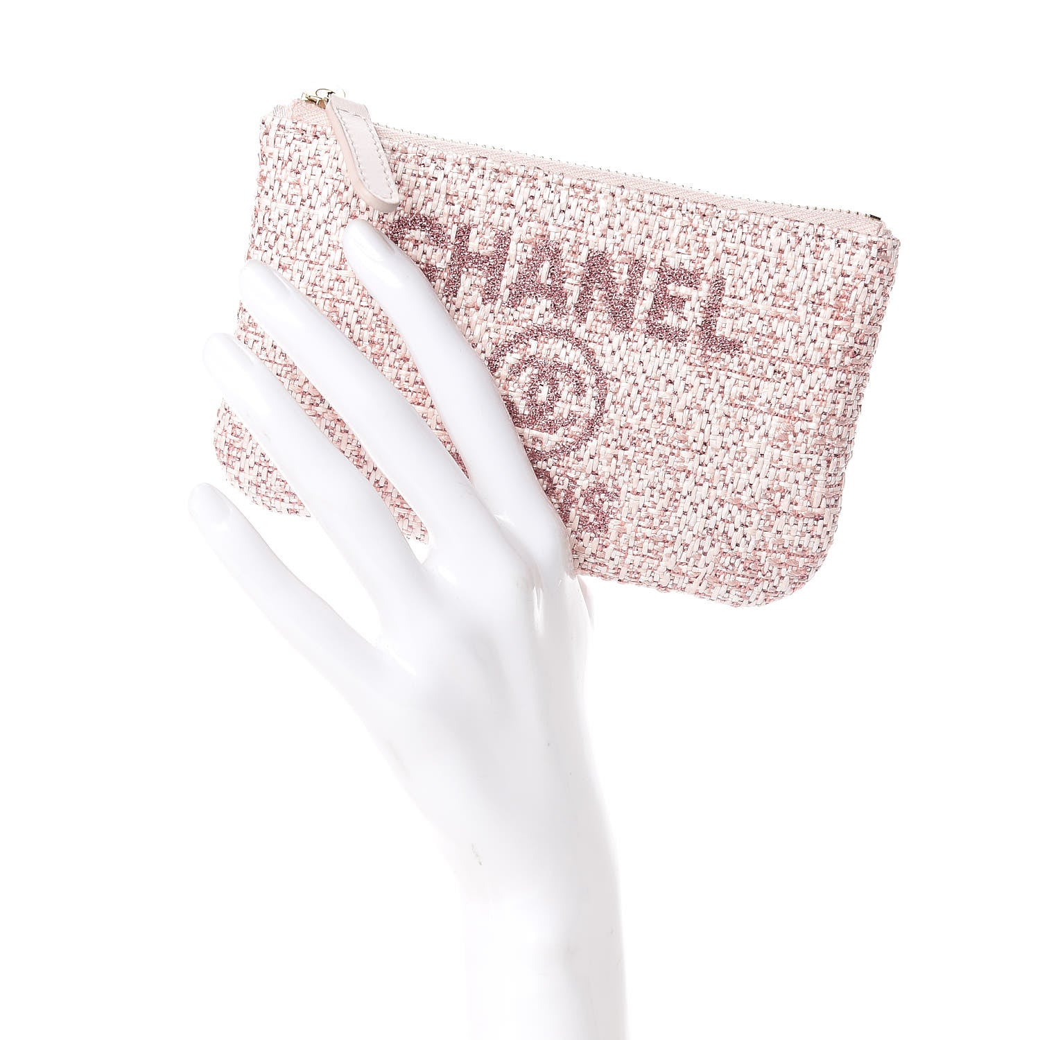 Chanel Woven Straw Raffia Deauville Cosmetic Pouch Pink 2 of 7
