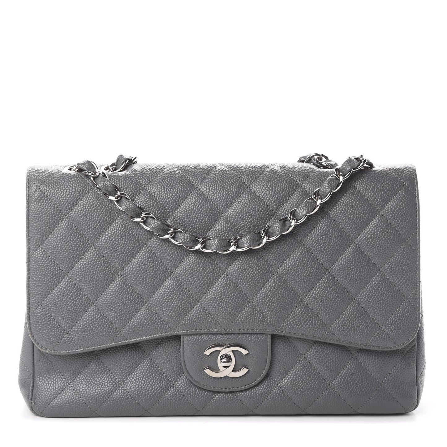 Caviar Quilted Jumbo Single Flap Grey