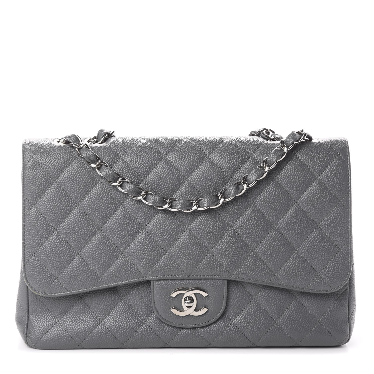 Chanel Caviar Quilted Jumbo Single Flap Grey 1 of 10