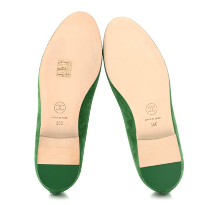 Chanel Suede Patent Cap Toe CC Ballerina Flats 36 Green 6 of 10
