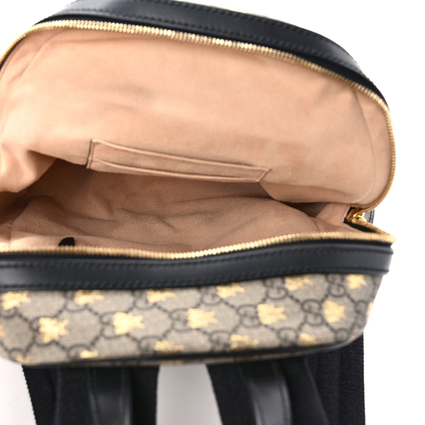 GG Supreme Monogram Bees Print Small Day Backpack Beige Oro Black