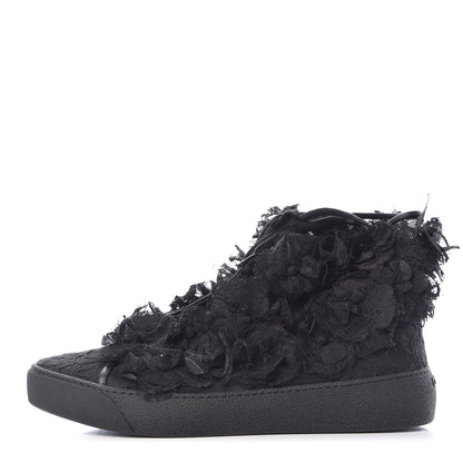 Chanel Camellia High Top Floral Lace Mesh Sneakers 38 Black 1 of 10