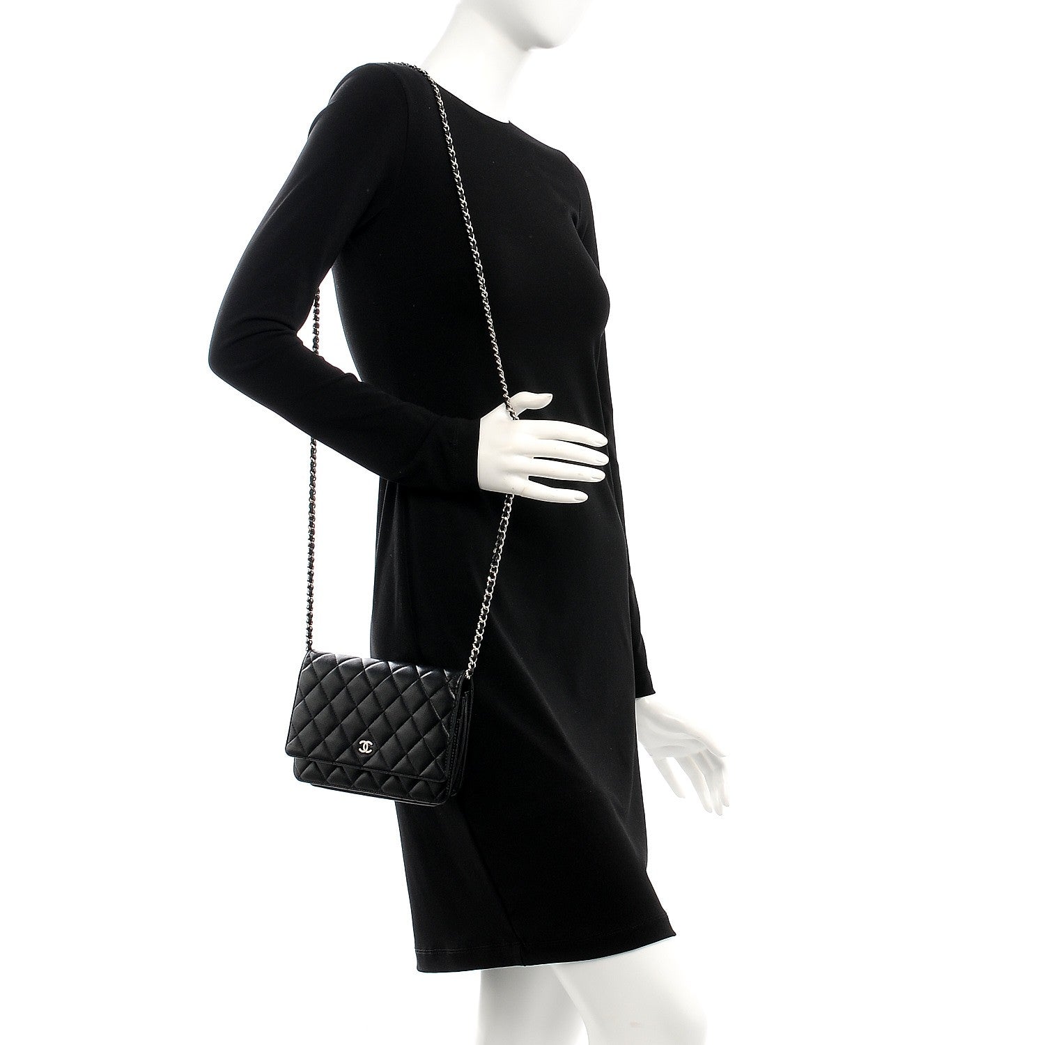 Chanel Lambskin Quilted Wallet On Chain WOC Black 2 of 10