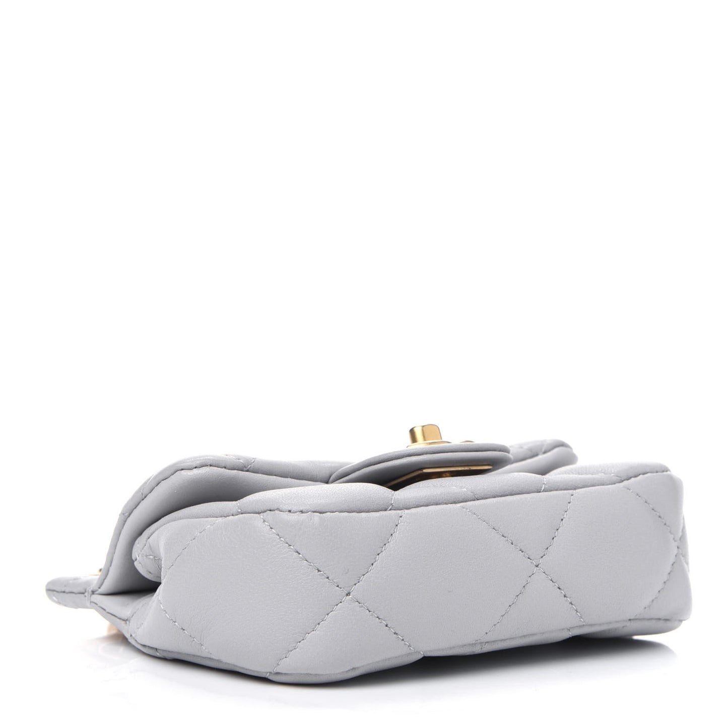 Calfskin Quilted Lady Handle Flap Card Holder With Chain Grey