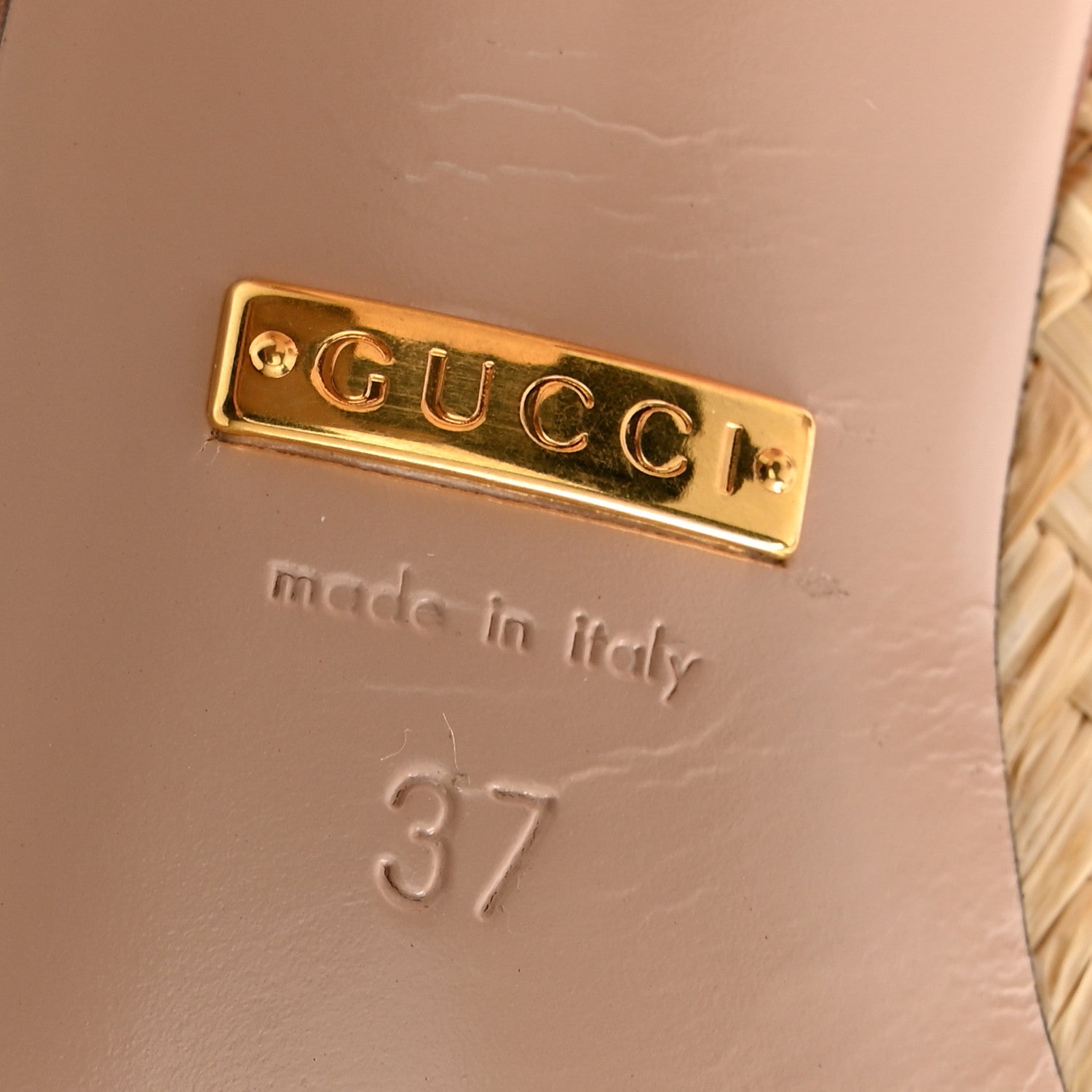 Gucci Raffia Malaga Kid Interlocking G Mabel Sandals 37 Natural 7 of 9