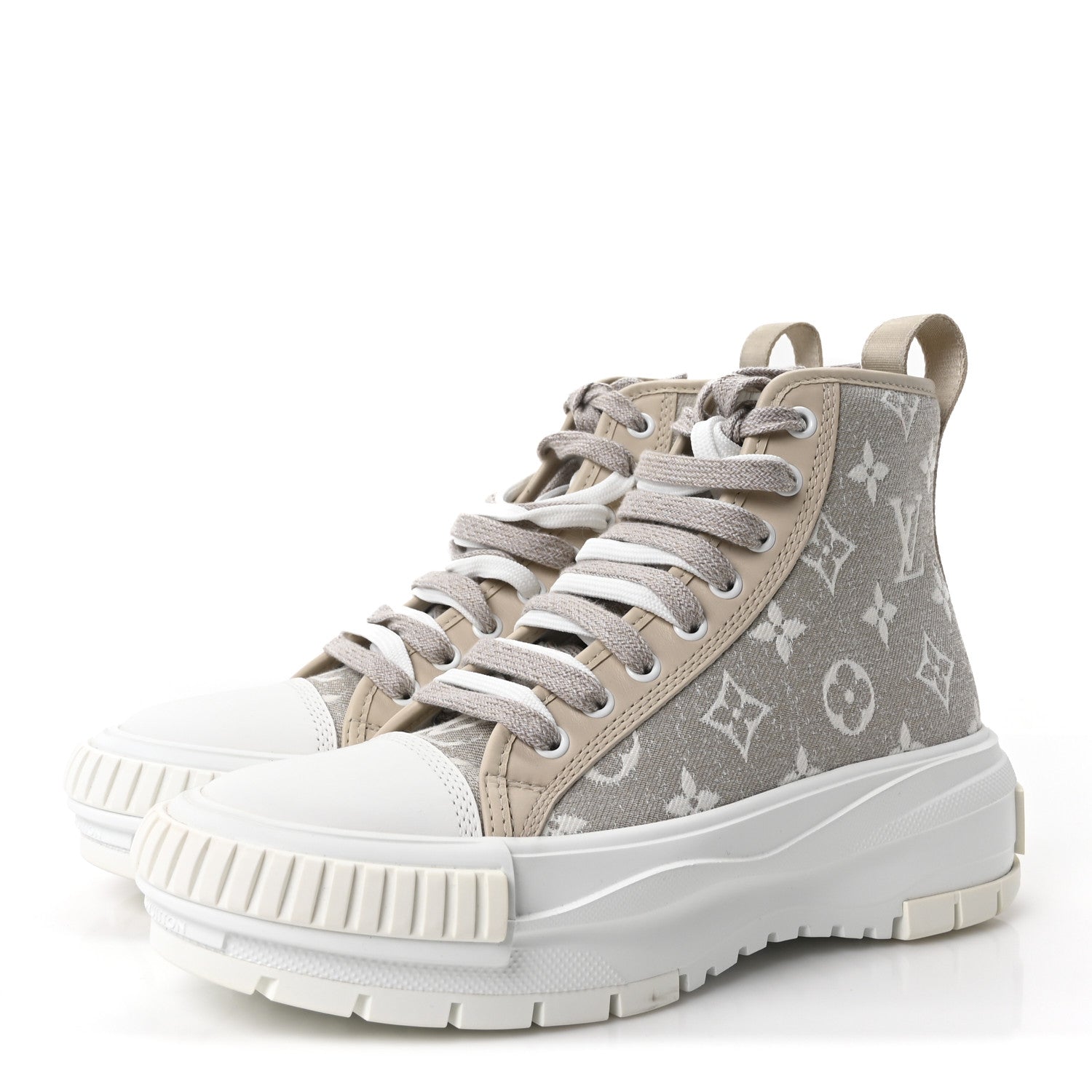 Louis Vuitton Denim Monogram Squad Sneaker Boots 37 Beige 4 of 9