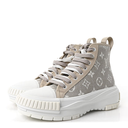 Louis Vuitton Denim Monogram Squad Sneaker Boots 37 Beige 4 of 9
