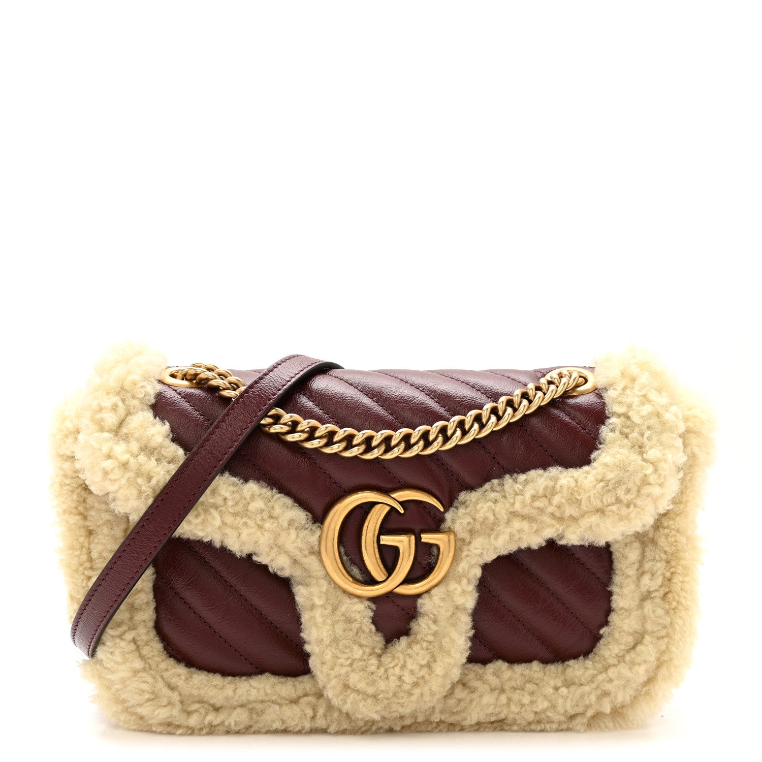 Gucci Azalea Calfskin Wool Matelasse Diagonal Small GG Marmont Shoulder Bag Sand Desert 1 of 11
