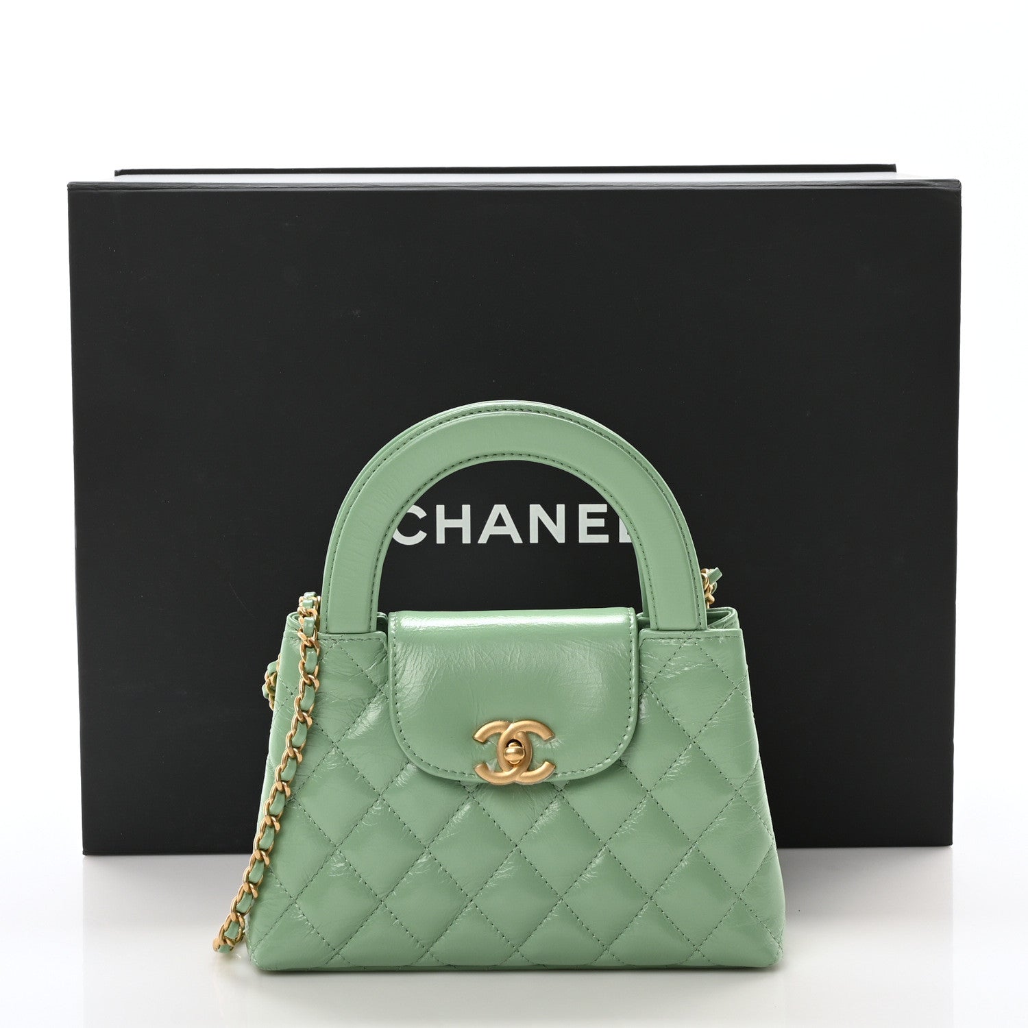 Chanel Shiny Aged Calfskin Quilted Nano Kelly Shopper Light Green 11 of 11