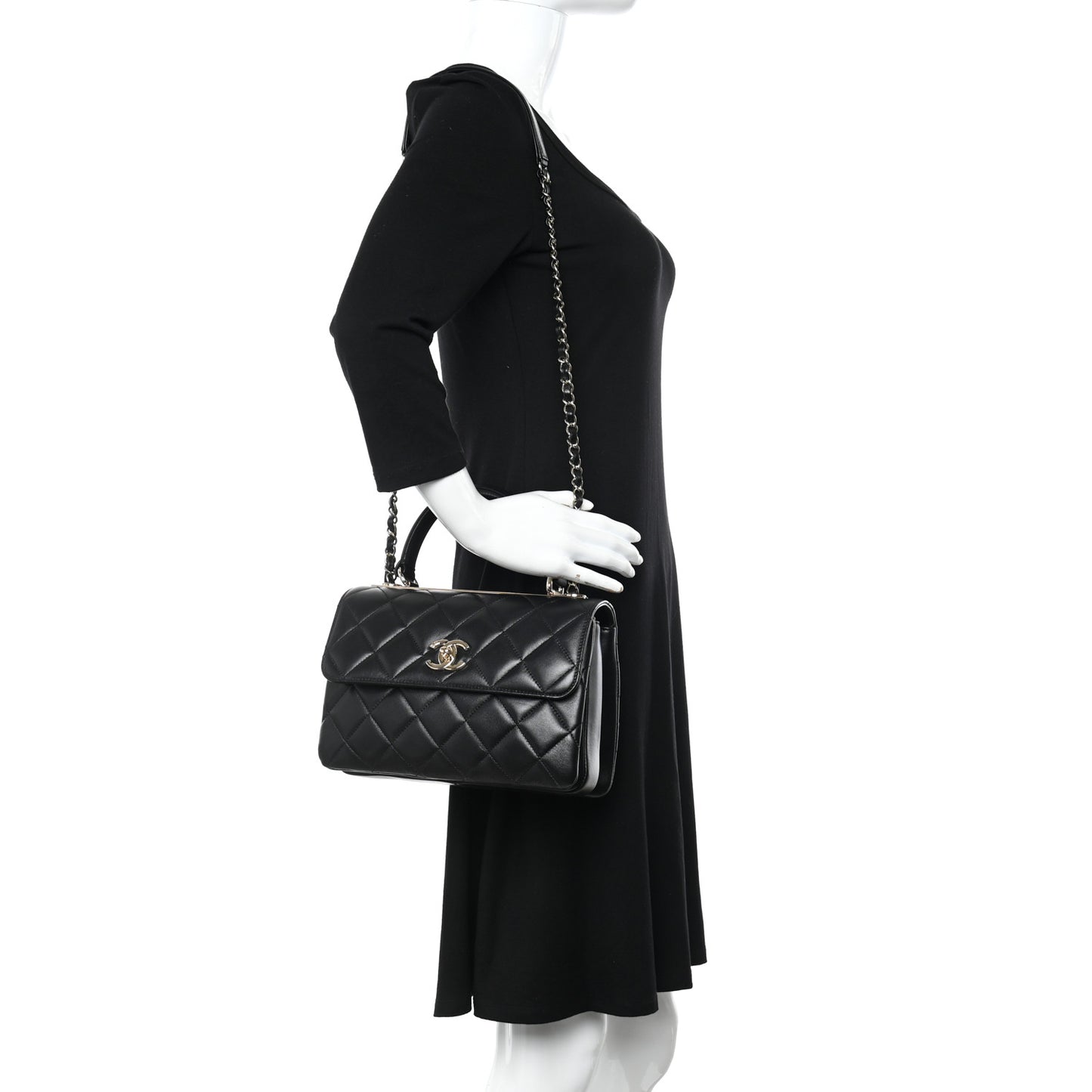 Lambskin Quilted Small Trendy CC Dual Handle Flap Bag Black