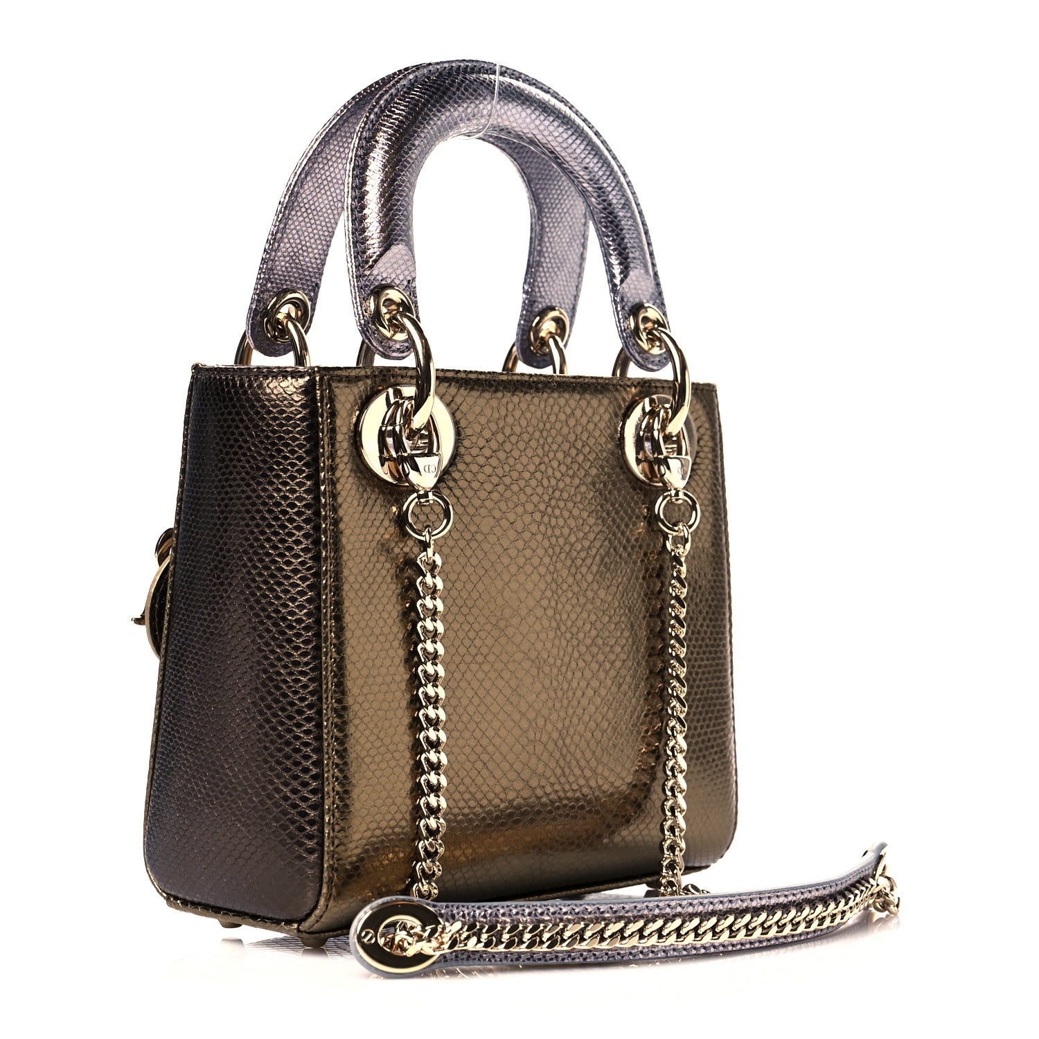 Christian Dior Metallic Lizard Mini Lady Dior Gold Silver 3 of 9