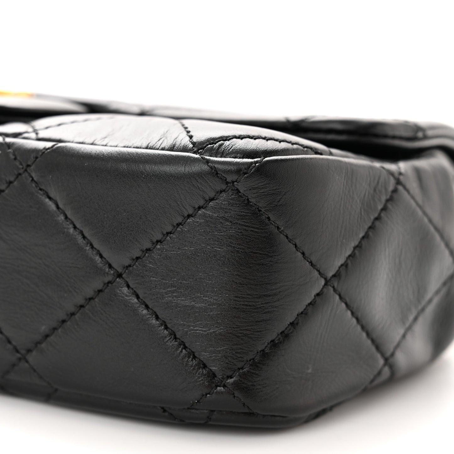 Calfskin Quilted Mini Rectangular Crystal Pearls Chain Flap Black