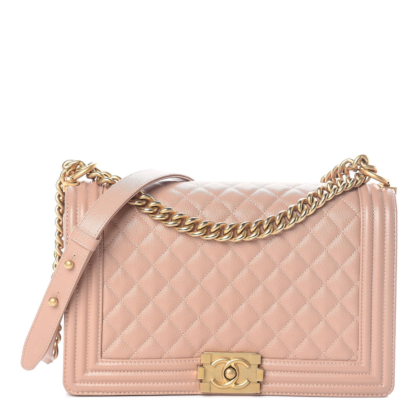 Caviar Quilted New Medium Boy Flap Beige