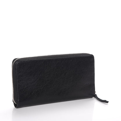 Balenciaga Agneau Classic Silver Hardware Continental Zip Around Wallet Black 3 of 8