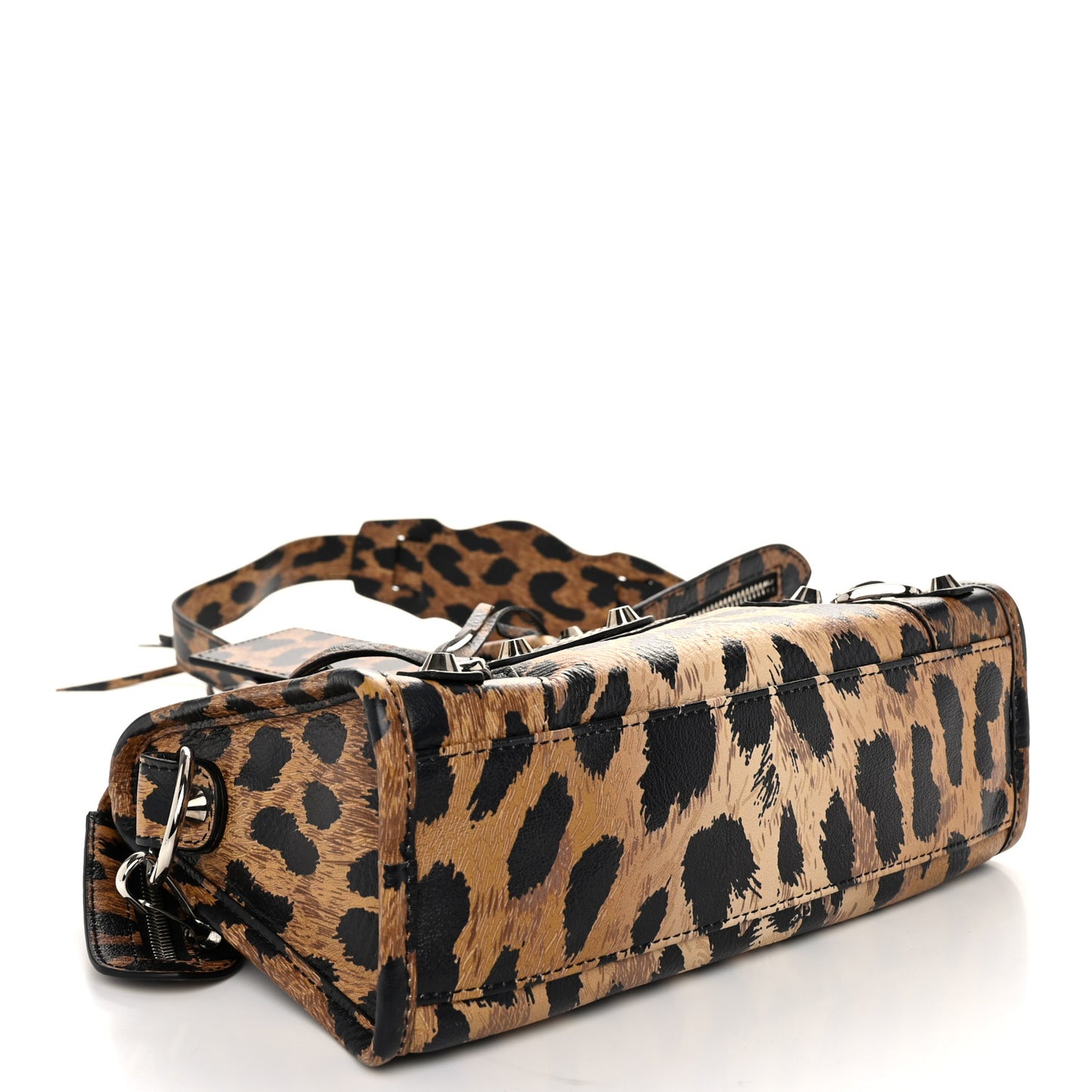 Smooth Calfskin Leopard Print Classic Silver Hardware Mini City Beige