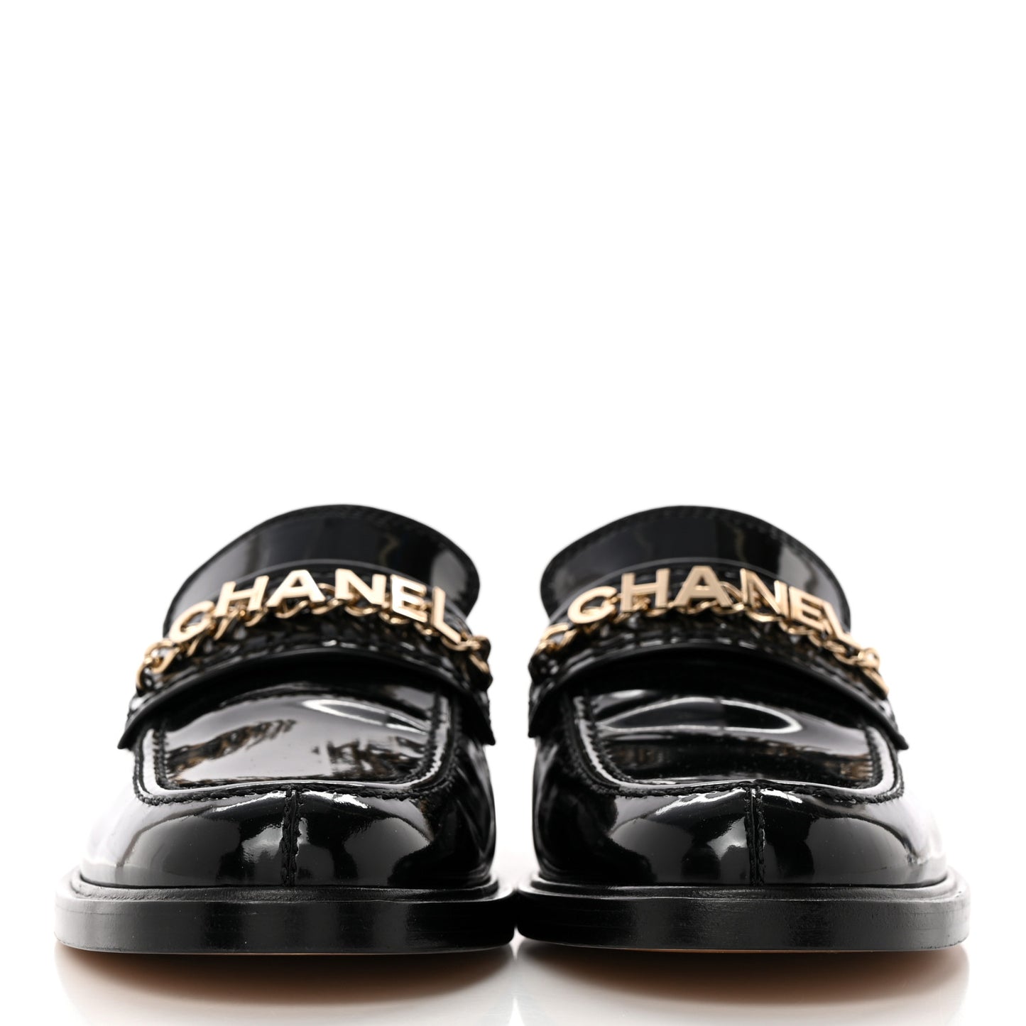 Shiny Calfskin Logo Loafers 39 Black