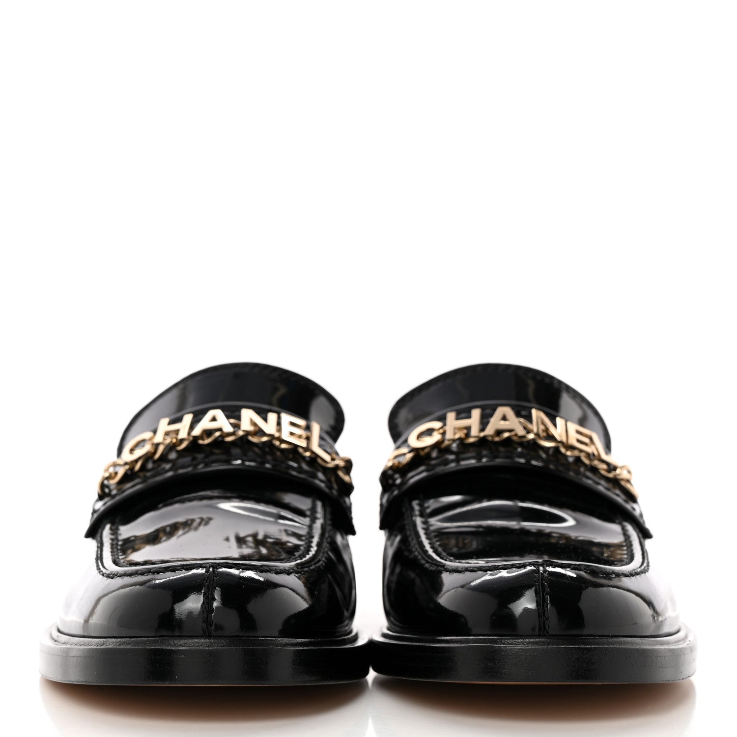 Chanel Shiny Calfskin Logo Loafers 39 Black 2 of 13
