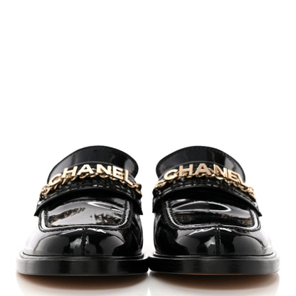Chanel Shiny Calfskin Logo Loafers 39 Black 2 of 13