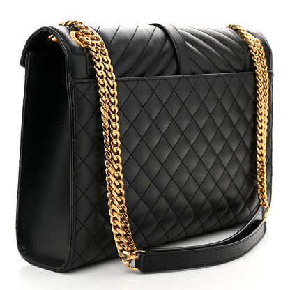 Saint Laurent Grain De Poudre Textured Mixed Matelasse Large Triquilt Monogram Satchel Black 3 of 11