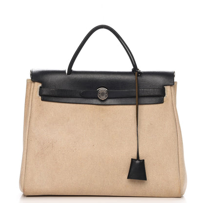 Hermes Toile Vache Calfskin Herbag 30 PM Bag Natural Black 1 of 11