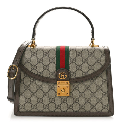 Gucci GG Supreme Monogram Textured Dollar Calfskin Web Small Ophidia Padlock Top Handle Bag Beige Ebony New Acero 1 of 10