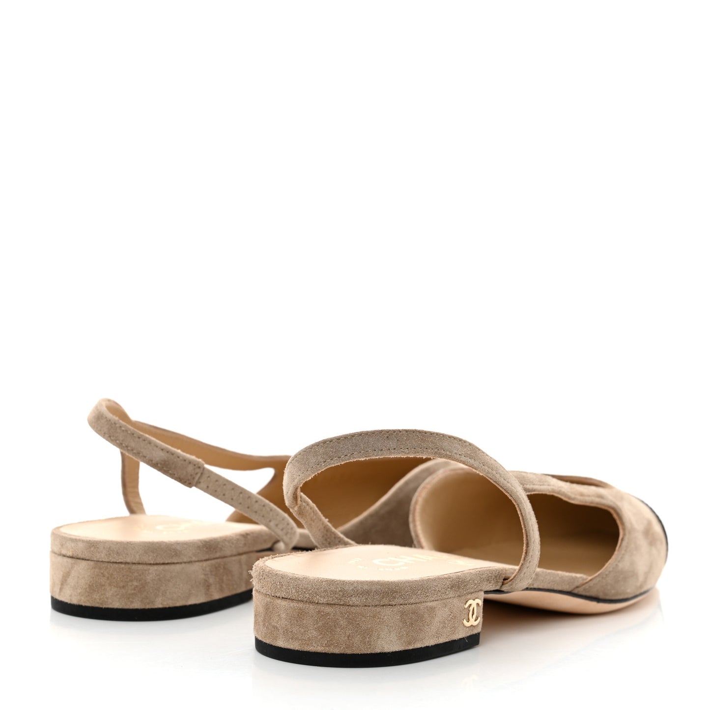 Suede Satin Cap Toe CC Slingback Sandals 36.5 Beige Black