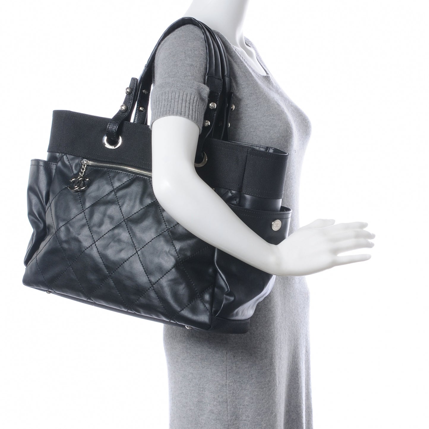 Coated Canvas Large Paris Biarritz Tote Black