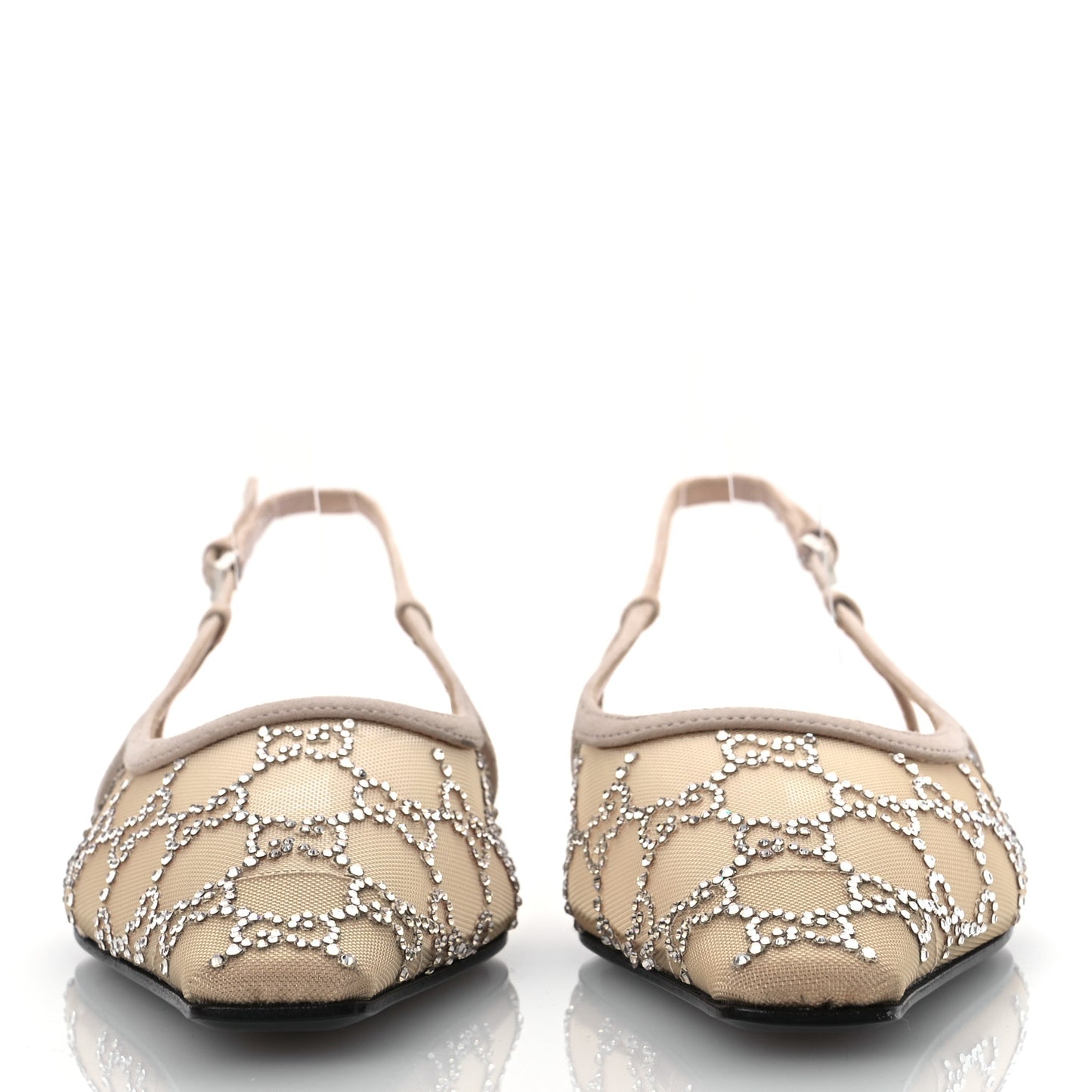 Suede Mesh Crystal GG Monogram Slingback Ballet Flats 40 Light Powder Skin Rose