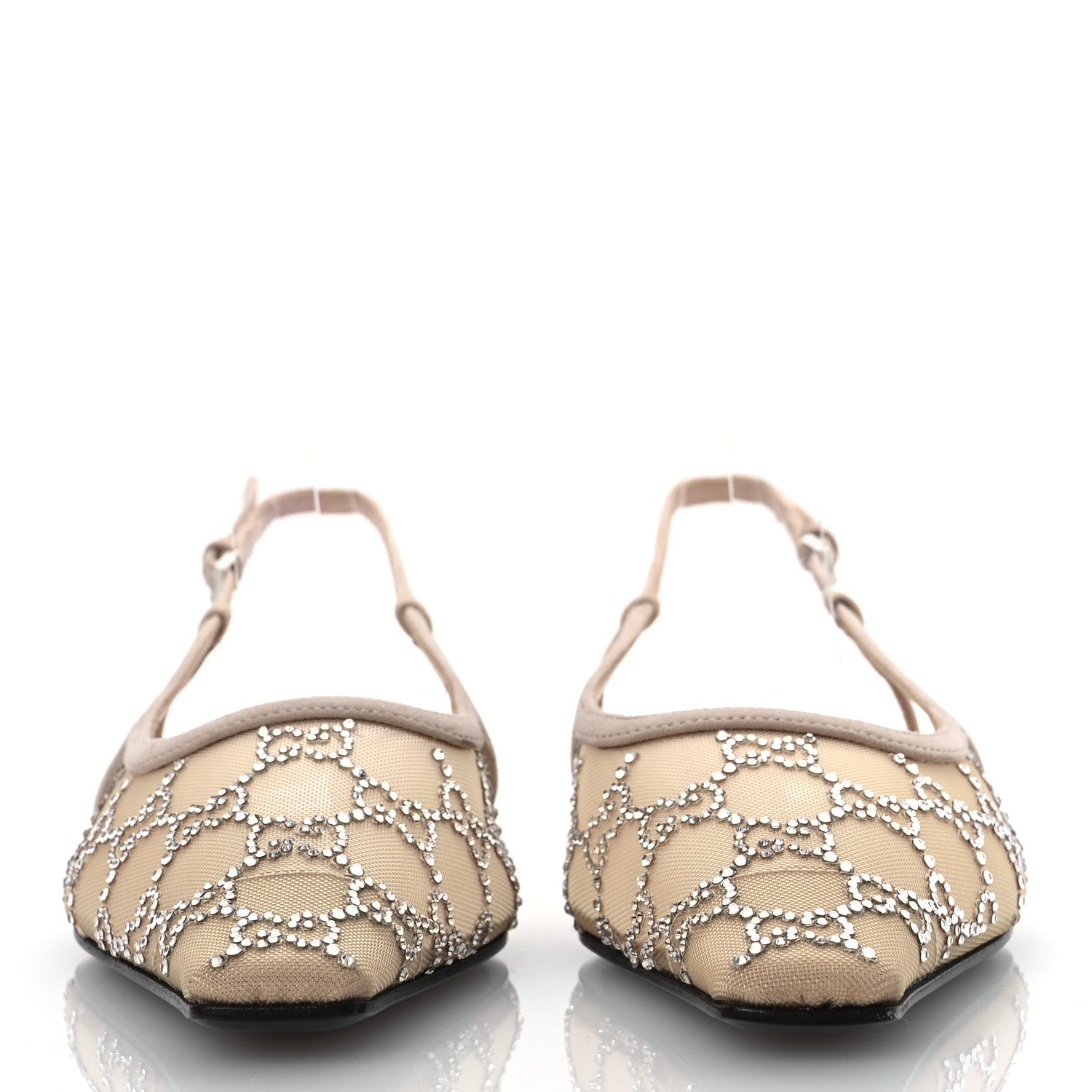 Gucci Suede Mesh Crystal GG Monogram Slingback Ballet Flats 40 Light Powder Skin Rose 3 of 12