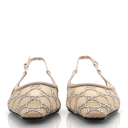 Gucci Suede Mesh Crystal GG Monogram Slingback Ballet Flats 40 Light Powder Skin Rose 3 of 12