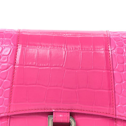 Balenciaga Shiny Calfskin Crocodile Embossed Small Hourglass Sling Shoulder Bag Fuchsia 7 of 9