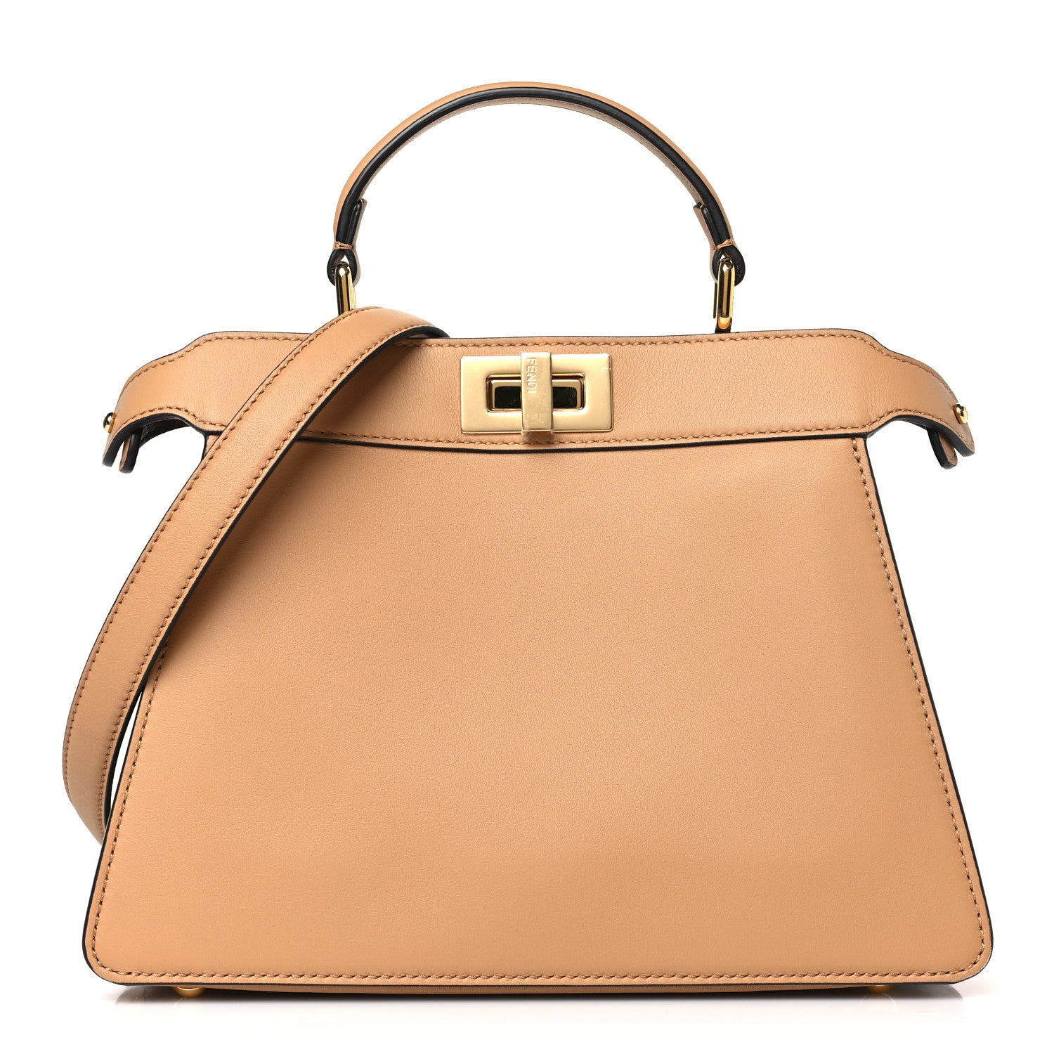 Fendi Vitello Seta Nappa Bi-Color Small Peekaboo I SEE U Satchel Miele Scuro Light Rose Ghianda 1 of 9